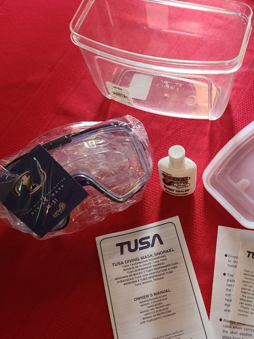 NEW TUSA Scuba Diving Mask Snorkel M-31 Instructions & Anti Fog Gel & Case